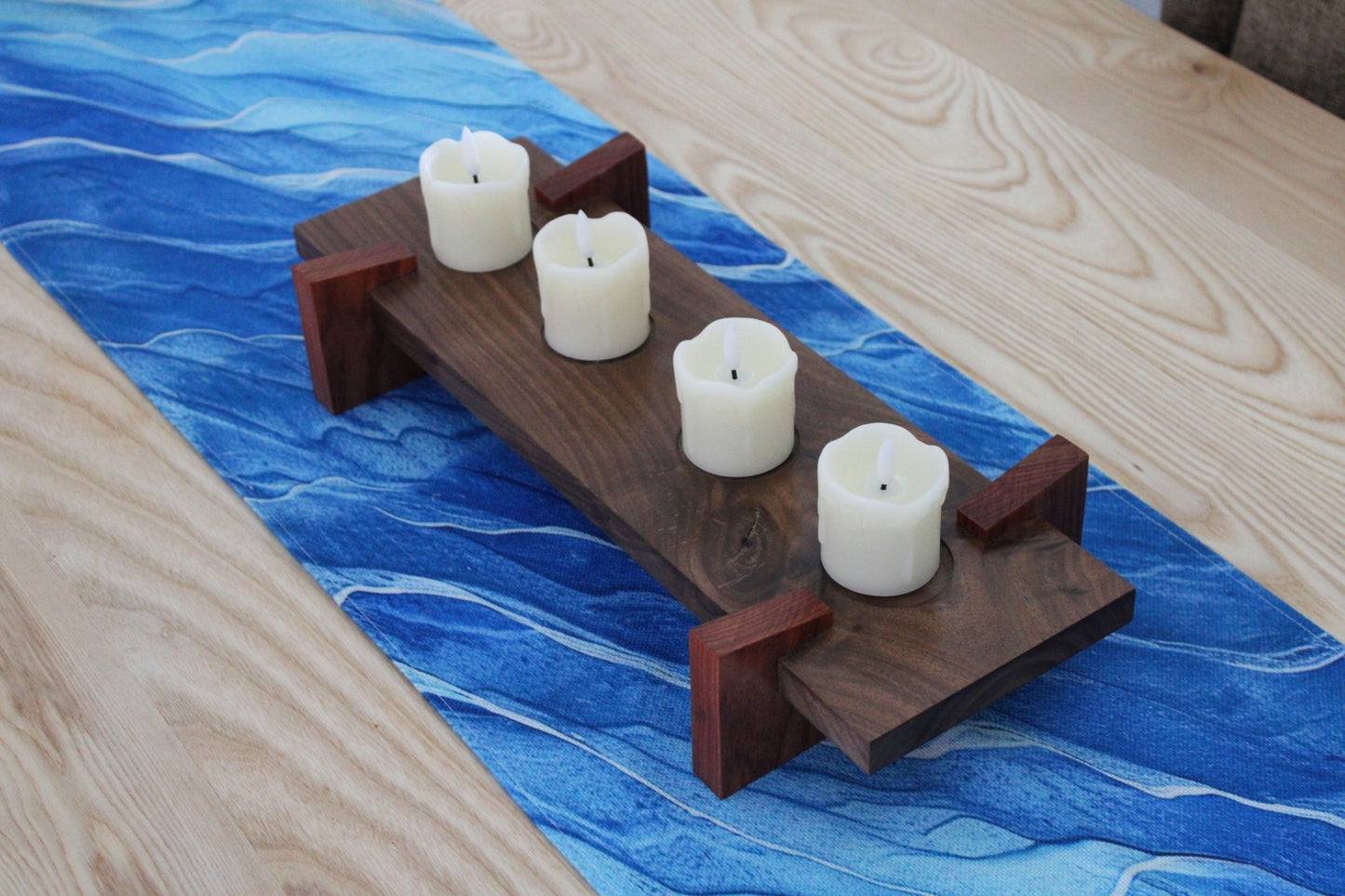 Appalachian Walnut & Red Canary Wood 4 Votive Candle Holder